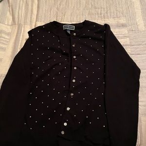 Like new black cardigan with white polka dots